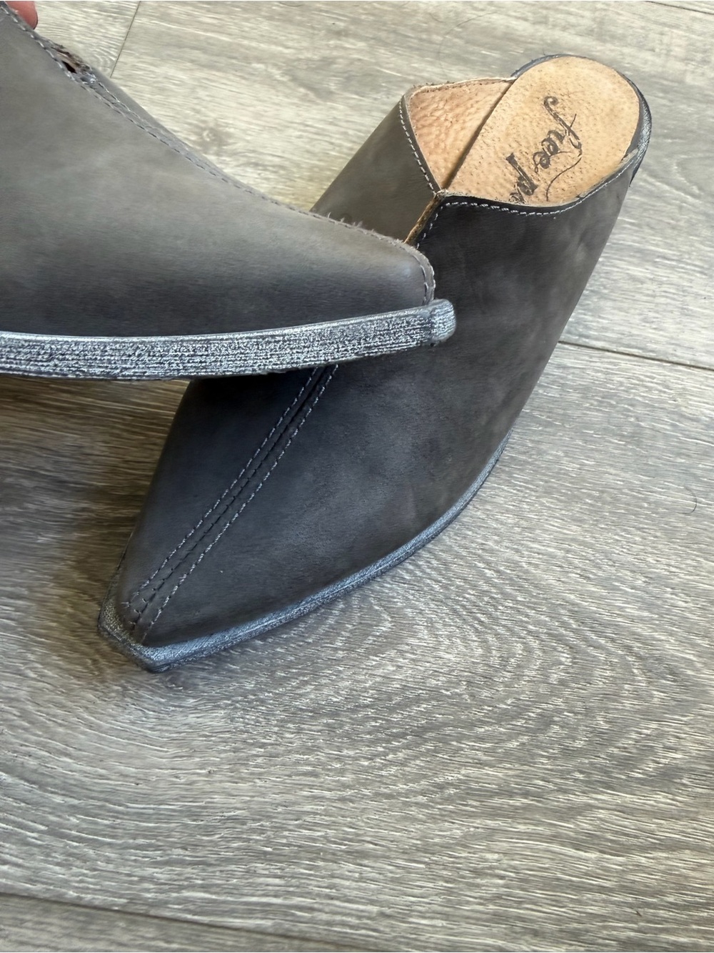 Free People gray Slip-On Pointed Mule Loafers